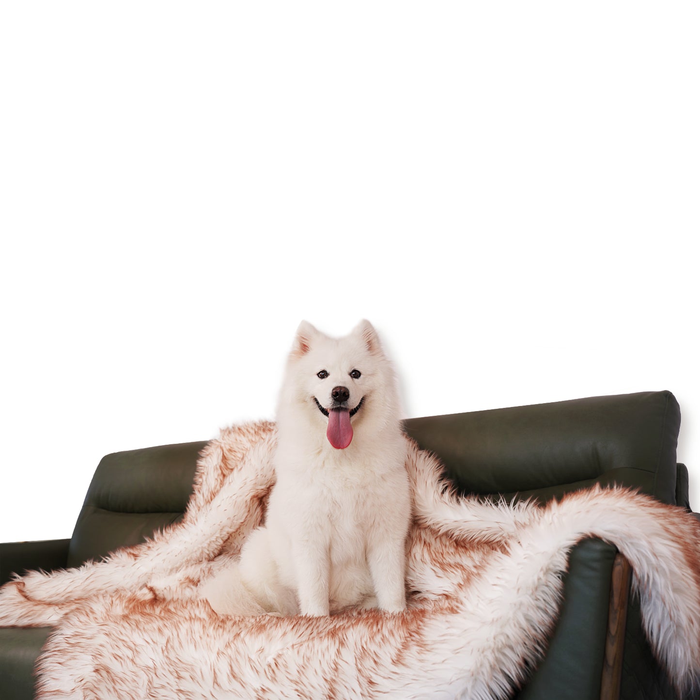 Anti-Anxiety Faux Fur Blanket with Dotted Lining Design-White with Red Brown Accents