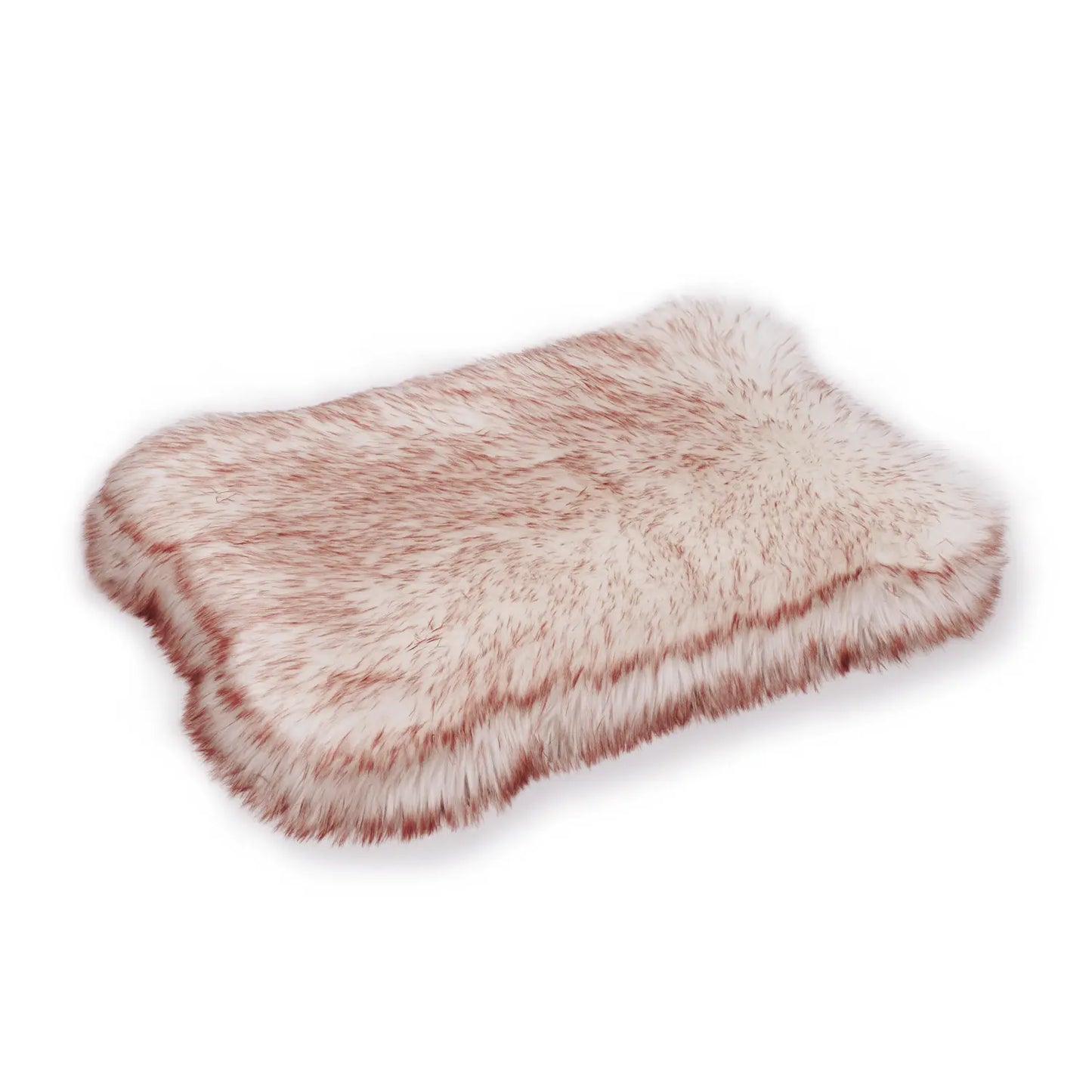 Faux Fur Bone-Shaped Dog Bed-Curve White with Red Brown Accents