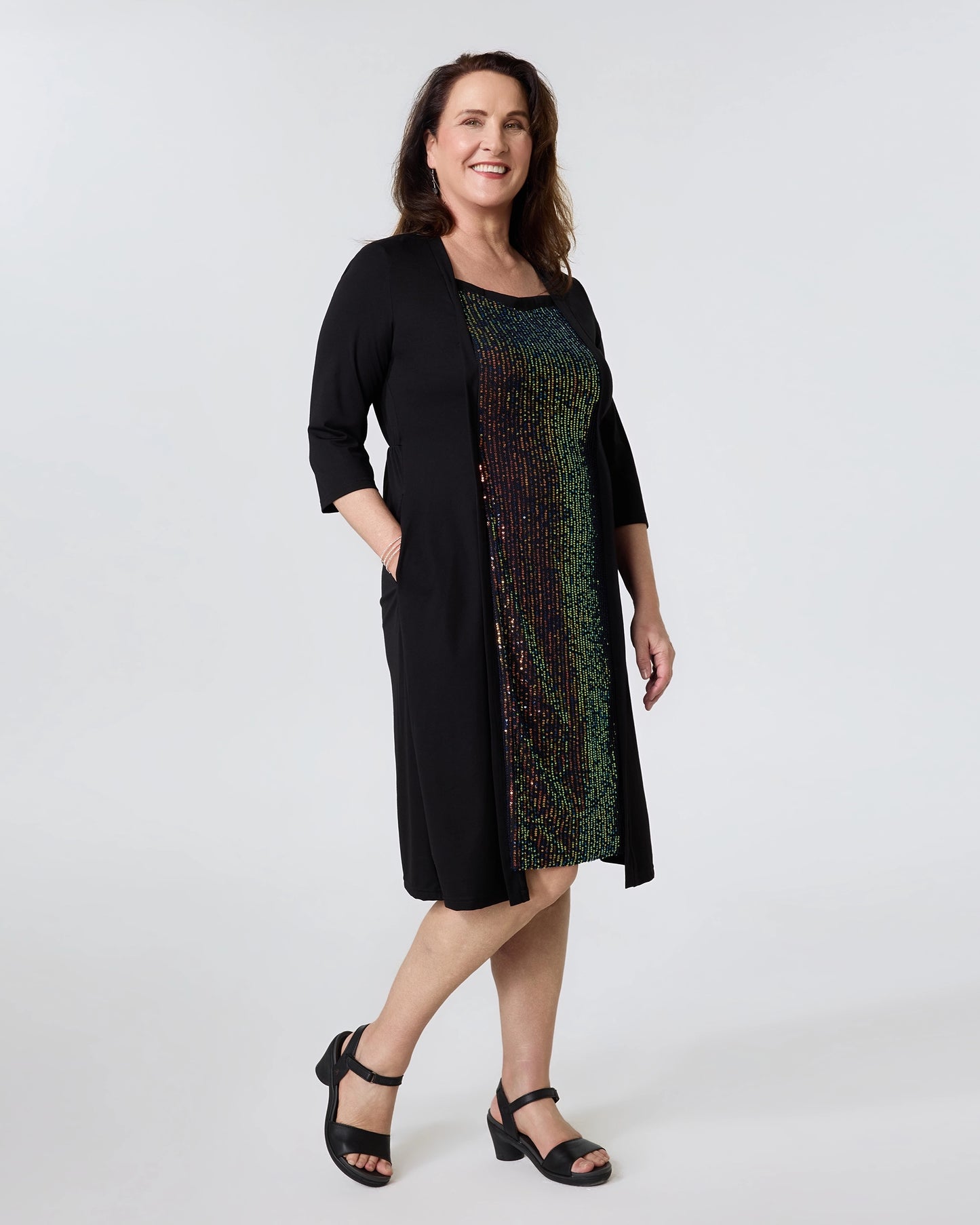 black 3 4 sleeve sequin dress Chevron Sequin Mini Dress | 3/4 Sleeve Black Party Dress | Elegant Holiday Cocktail Dress