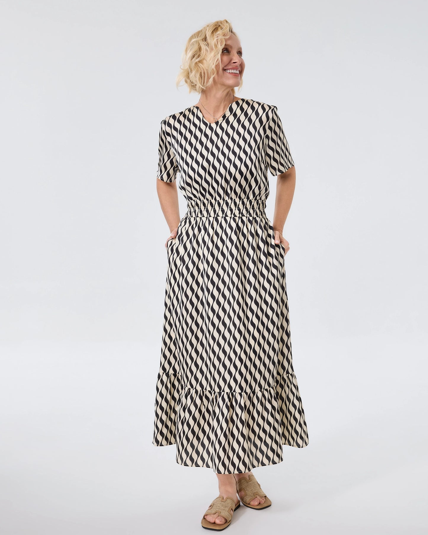 artisanal midi dress for women Organic Cotton Block Print Midi Dress