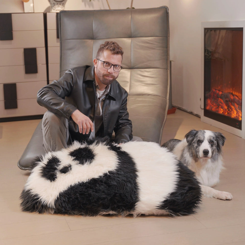 Faux Fur Orthopedic Dog Bed / Rug - Panda Shaped